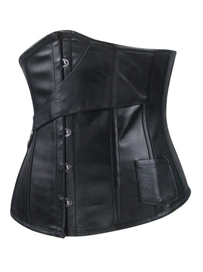 Steampunk Gothic Vintage Faux Leather Steel Boned Lace Up Underbust Corset Tops Side View