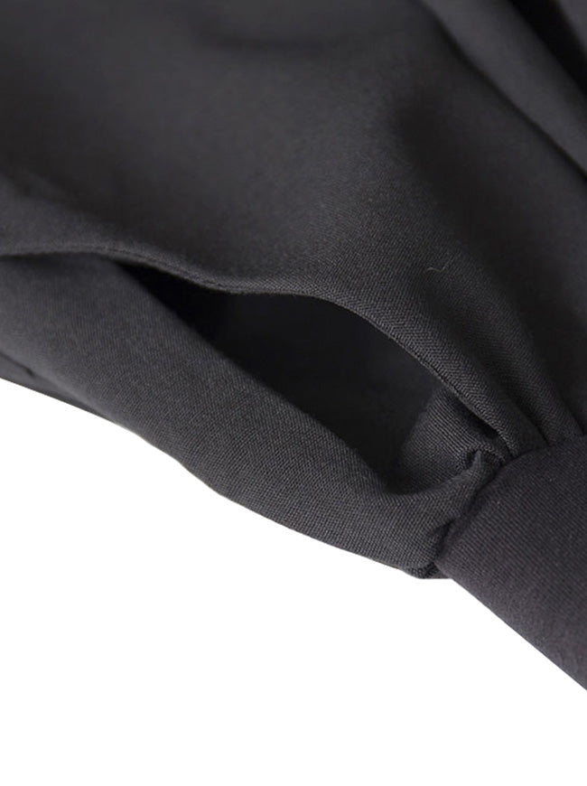 Women's Steampunk Embroidered High Waisted A Line Flared Pleated Skater Full Midi Skirt with Pockets Black Detail View