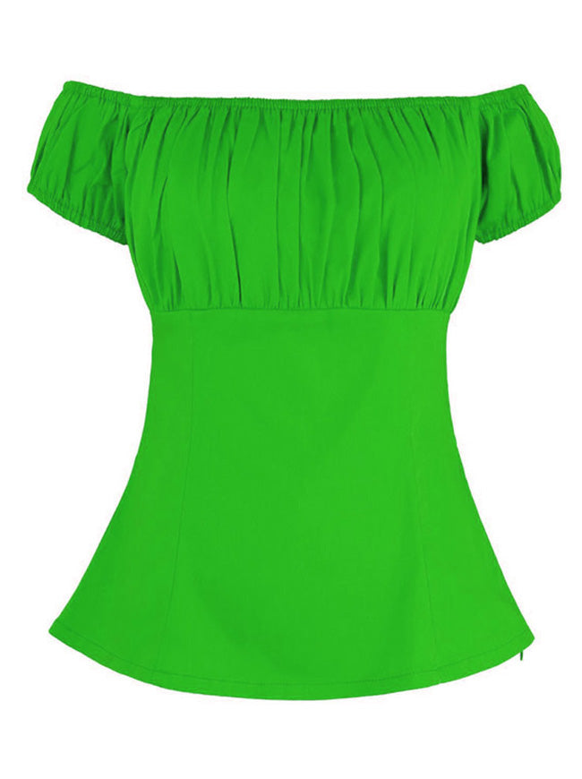 Summer Short Sleeves Off Shoulder Tops Green Back View