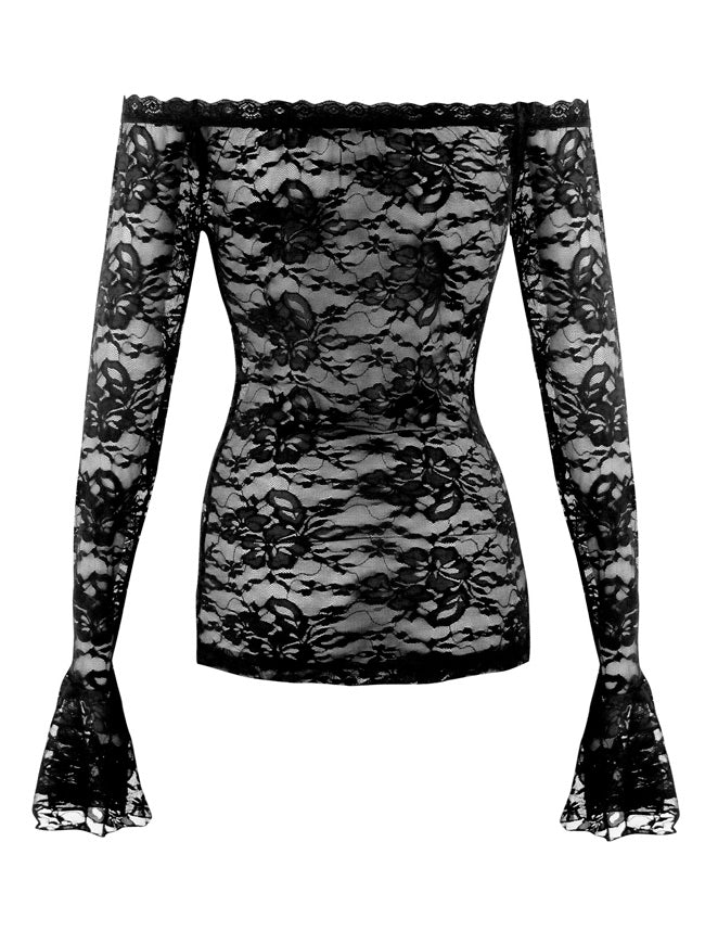 Long Sleeves Floral Lace Off Smock Sexy Daily Shoulder Blouse Main View