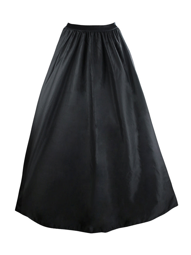 Women's Vintage Satin Layered Ruffles High Waisted Maxi Skirt Dress Black Back View