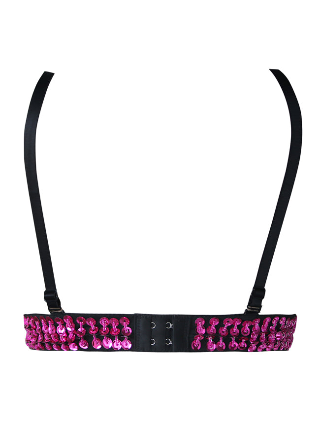 Women's Floral Sequin Bead and Gem Steampunk Goth B Cup Bra Dance Tribal Sport Top Floral-rose Back View