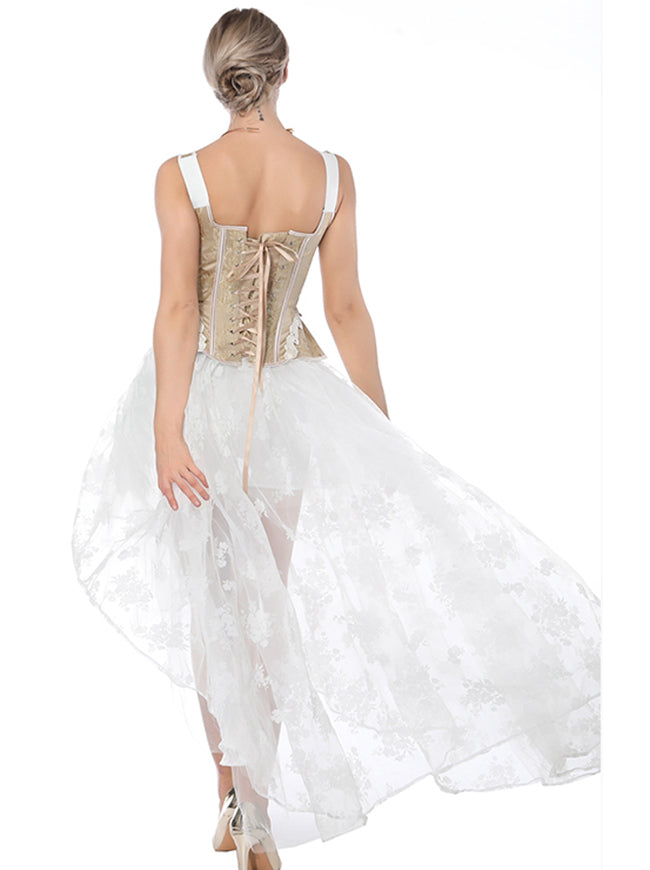 Elegant Renaissance Corset Costumes with Organza High Low Skirt Set