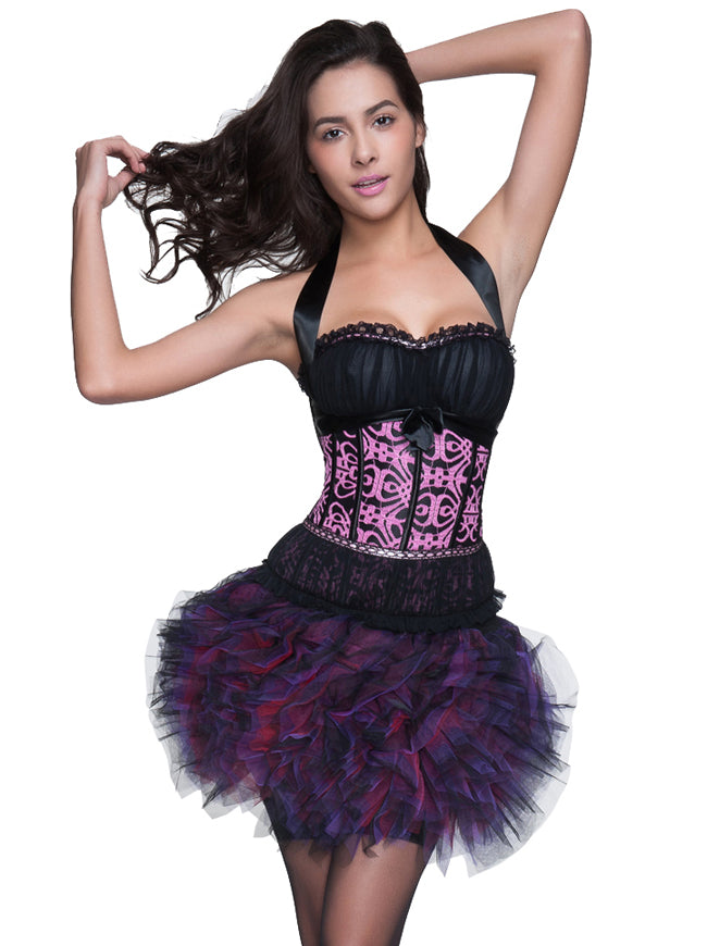 Renaissance Jacquard Lace Up Strap Overbust Corset Top