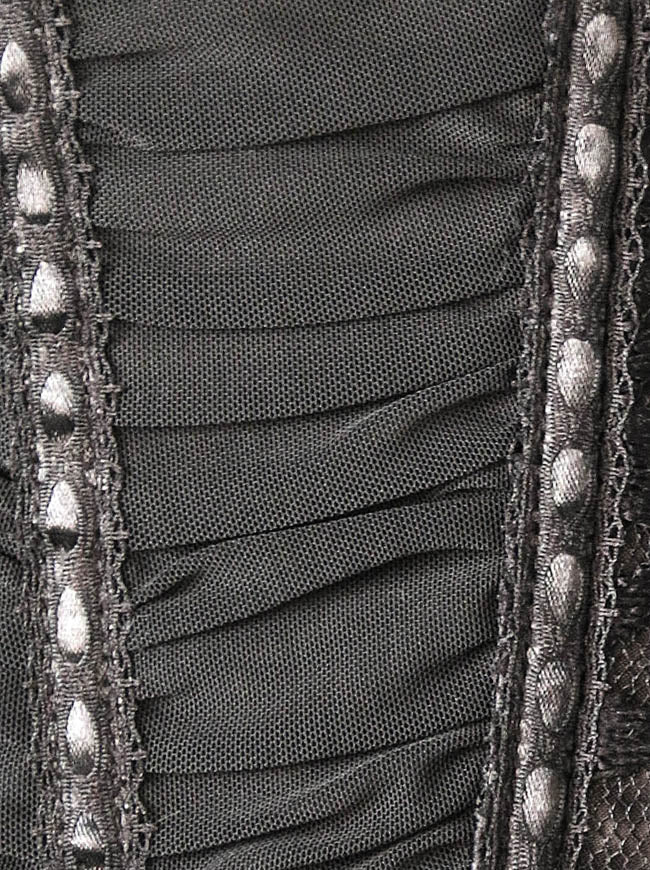 Women's Fashion Satin Pleated Mesh Decorate Strapless Clubwear Overbust Corset Black Detail View