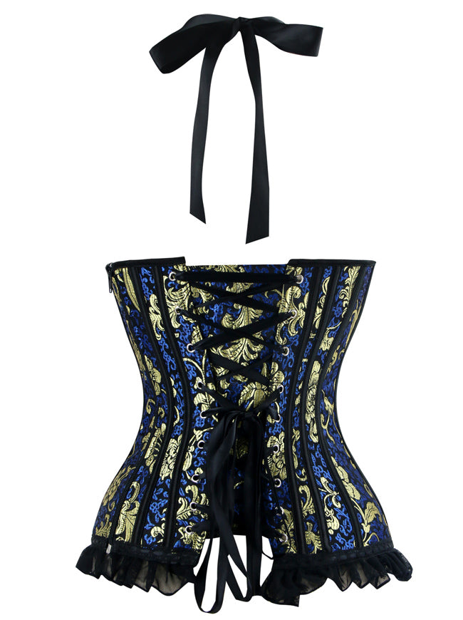 Vintage Retro Ribbon Satin Lace Up Halter Push Up Overbust Bustier Corset