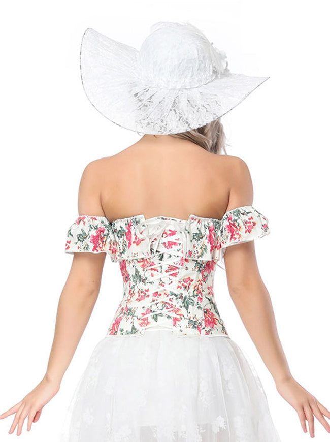 Elegant Vintage Punk Steampunk Off Shoulder Strapless Floral Overbust Corset Back View