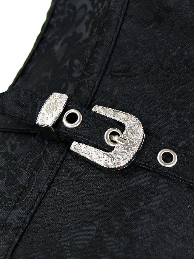 Women's Steampunk Spiral Steel Boned Deep-V Vest Corset Black Detail View