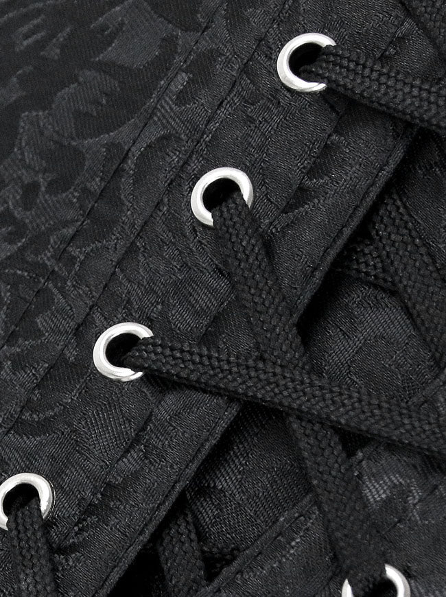 Women's Gothic Brocade Spiral Steel Boned Overbust Corset Bustier Black Detail View