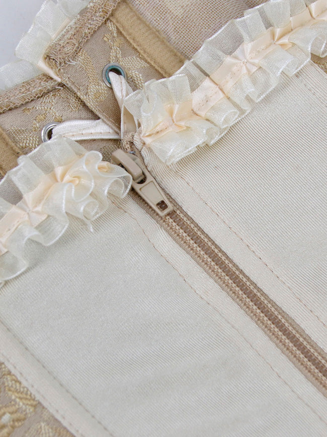 Women Victorian Jacquard Front Lace Up Halloween Corset Body Shaper Yellow Detail View