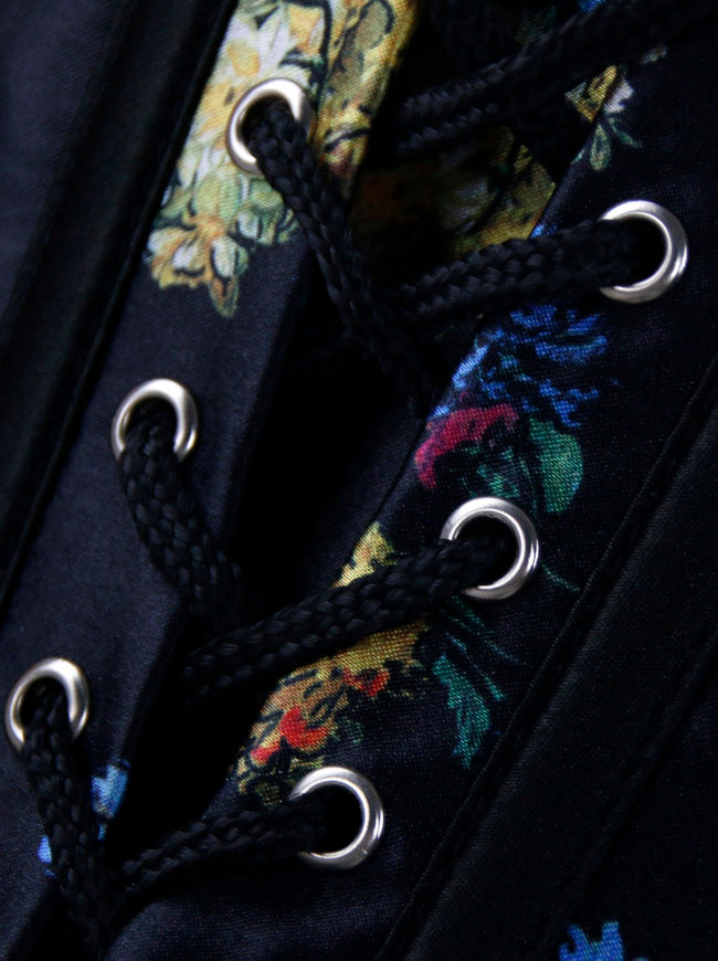 Steampunk Vintage Sweetheart Plastic Boned Lace Up Floral Push Up Corset Tops Detail View