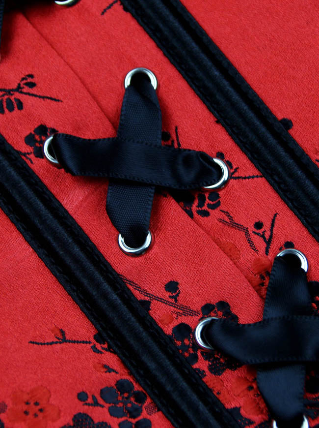 Steampunk Burlesque Black Floral Embroidery Body Shaper Christmas V-Neck Overbust Corset Tops Detail View