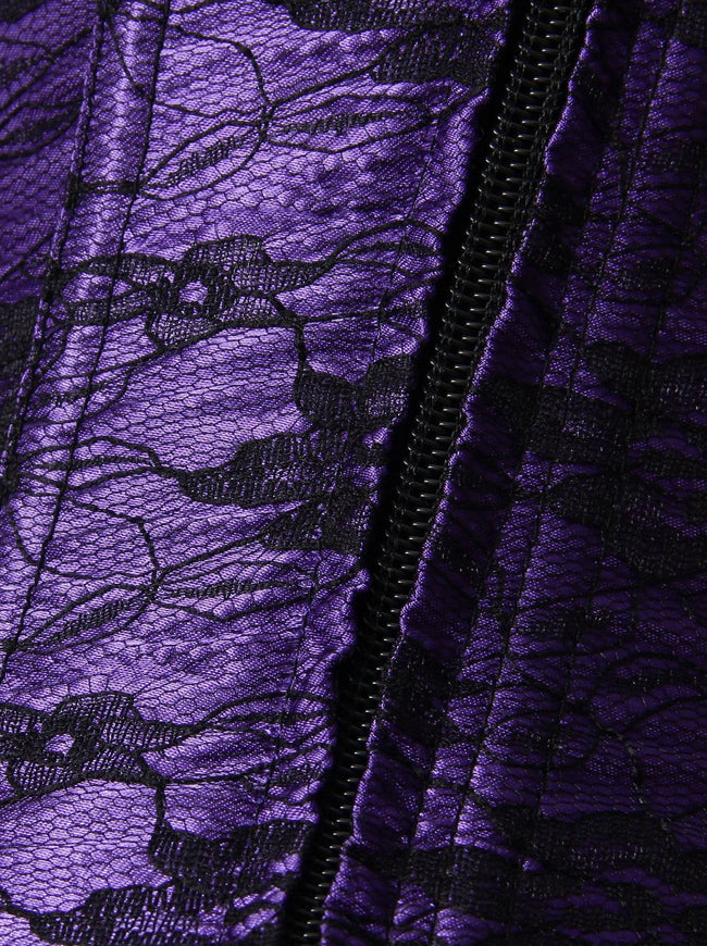Women's Burlesque Beautiful Floral Lace Overlay Lace Up Boby Shaper Outerwear Corset Purple Detail View