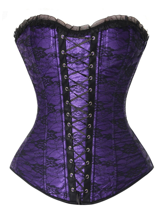 Burlesque Beautiful Floral Lace Overlay Lace Up Outerwear Corset