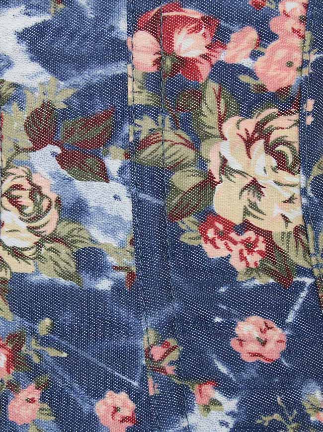 Women's Retro Hot Sale Floral Prints Denim Waist Cincher Training Lace Up Underbust Corset Blue Detail View