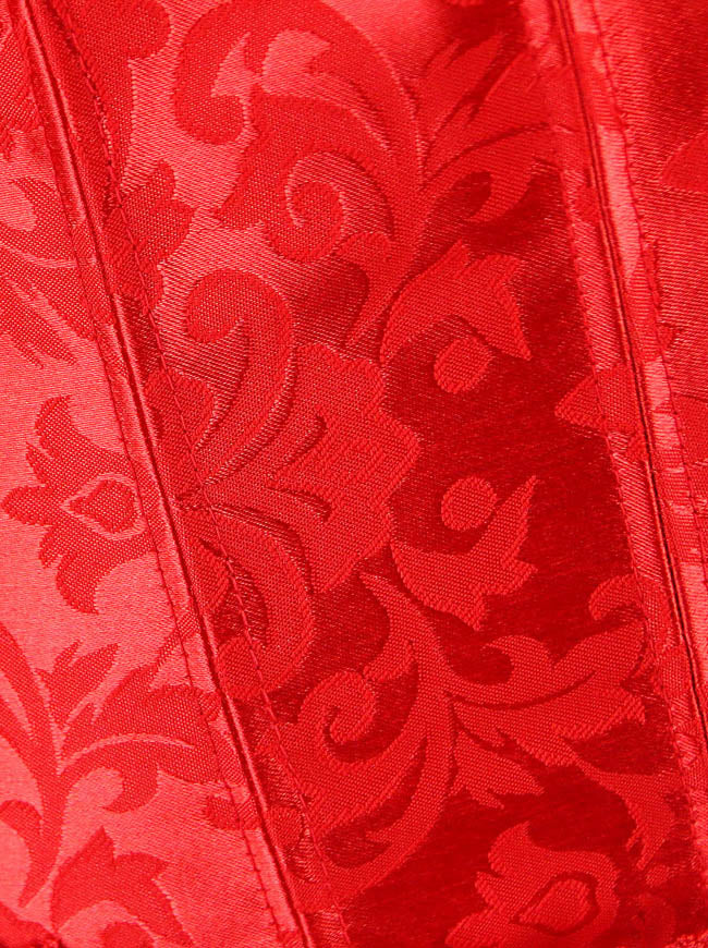 Women's Fashion Sweetheart Halter Satin Jacquard Lace Edge Corset Red Detail View