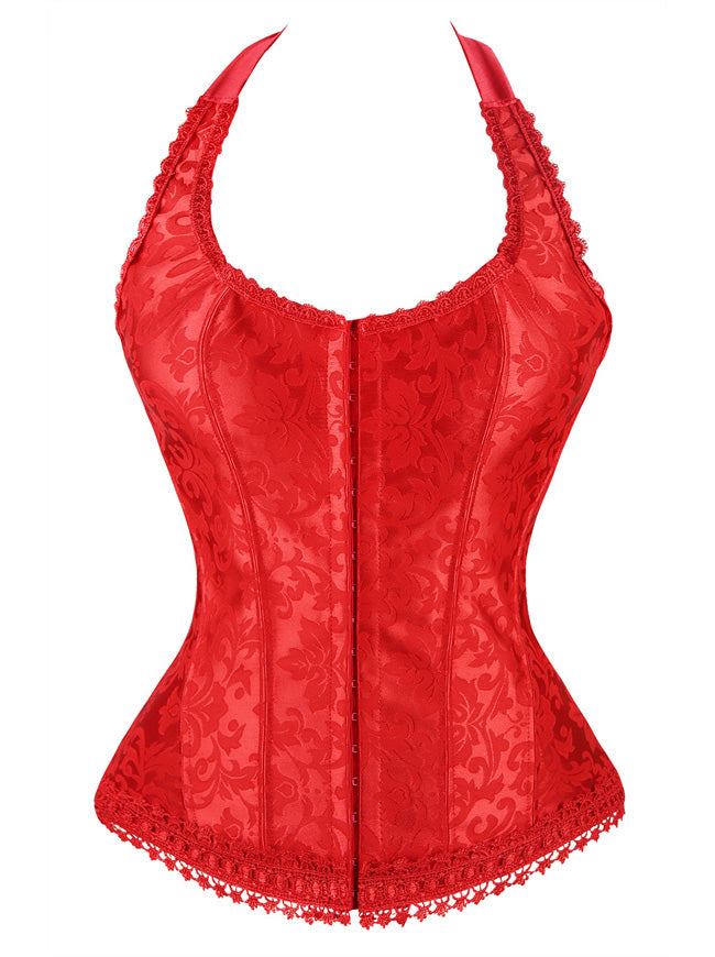 Fashion Elegant Halter Satin Jacquard Lace Edge Corset Main View