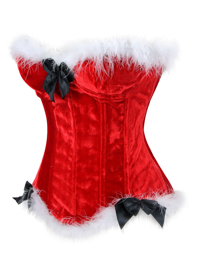 Sexy Fancy Women Red Sweetheart Plastic Boned Strapless Role Play Overbust Corset Tops Side View