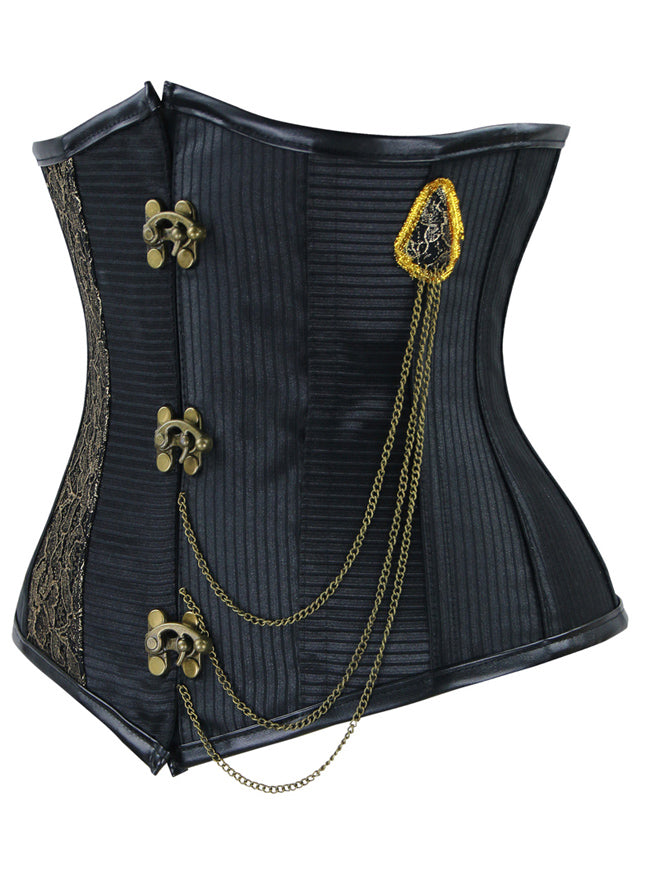 Classical Retro Women Black Gothic Steampunk Clasp Closure Underbust Corset Tops Side View