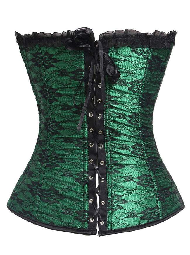 Floral Lace Up Overlay Bodyshaper Trim Slimming Corset Top Costume