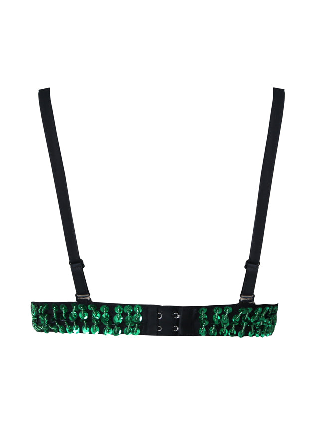 Steampunk Fashion Sexy Burlesque Shining Women Sequin Party Dance Bra Top Back View