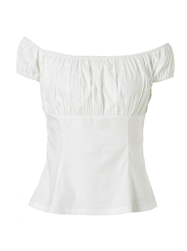 Elegant White Off Shoulder Summer Juniors Ruffle Cheap Top