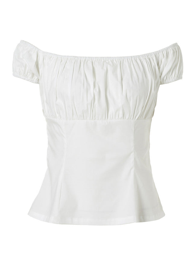 Short Sleeve Ruffle Off Shoulder T-shirt Peasant Top