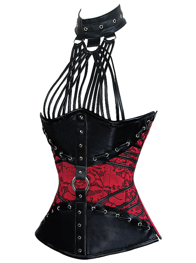 Steampunk Spiral Steel Boned Burlesque Sweetheart Brocade Zipper Closure Halter Lace Up Corset