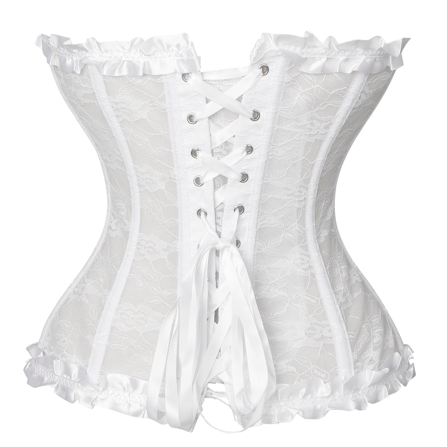 Vintage Whith Sexy Transparent Bodycon Overbust Corset Lingerie Top Back View