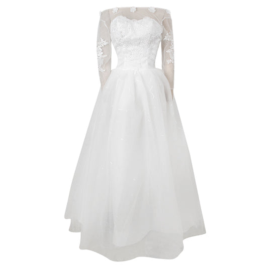 Kimring Women Chiffon A-line Beach Bridal Dress Boho Lace Wedding Dress