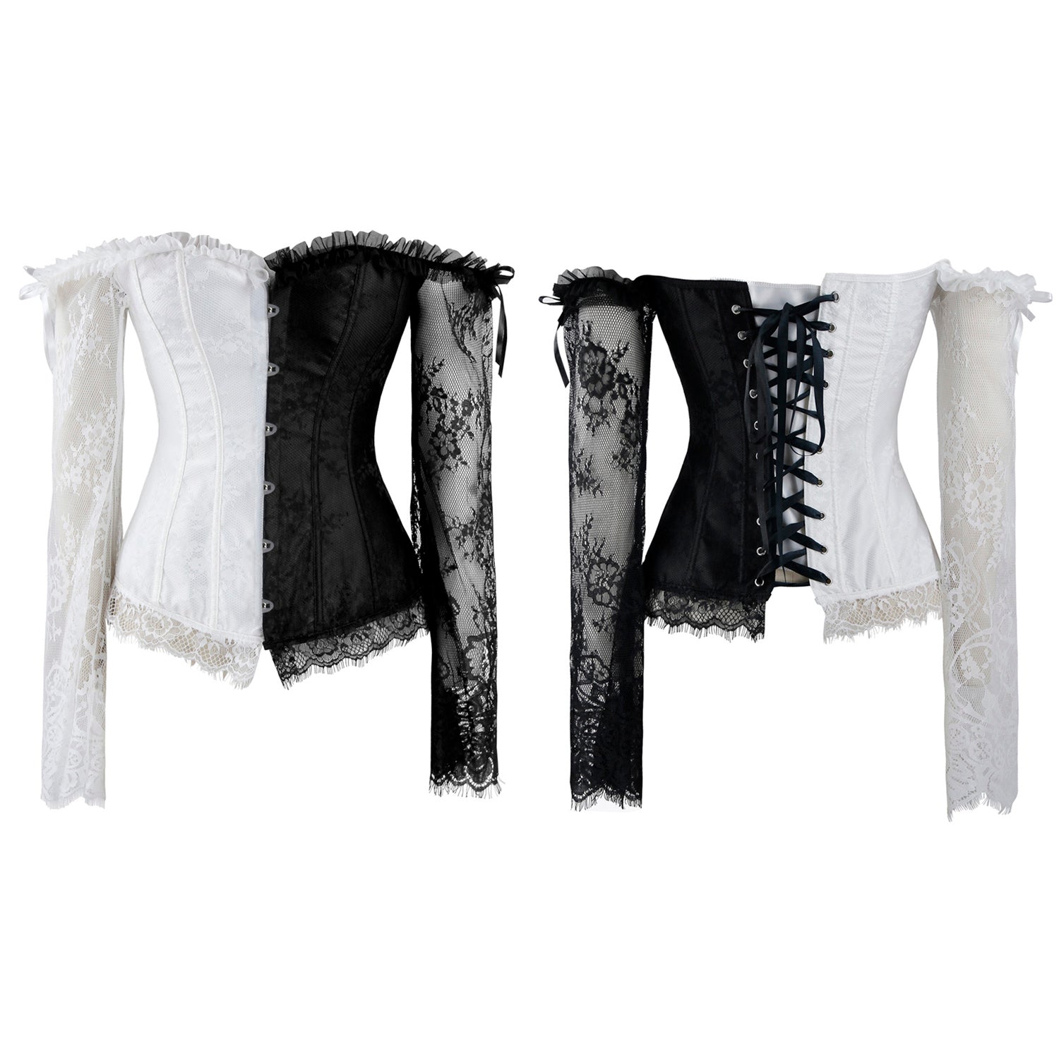 Vintage Punk Long Sleeves Halloween Jacquard Embroidery Waist Cincher Corset