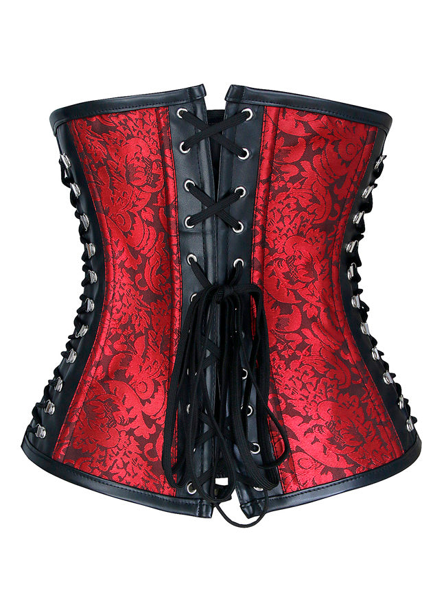 Vintage Burlesque Brocade Punk Gothic Steel Boned Strapless Waist Cincher Underbust Plus Size Corset Tops Back View