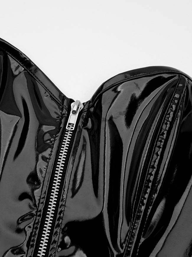 Women Overbust PVC Corset Black Detail View