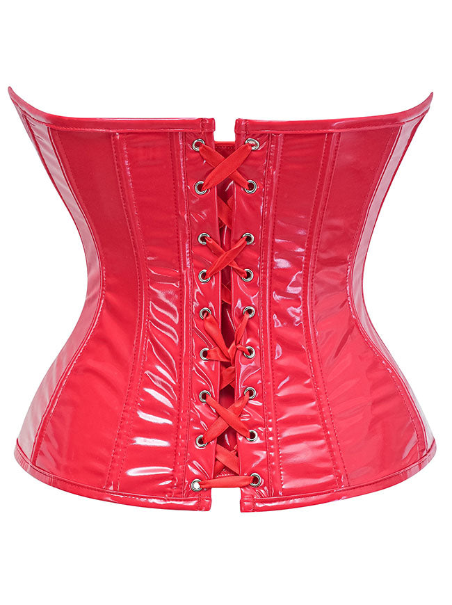 Red Gothic Faux Leather Boned Corset Top Back View