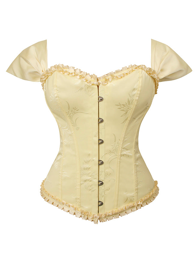Elegant Retro Cap Sleeves Lace Trim Brocade Bustier Corset Top Main Image