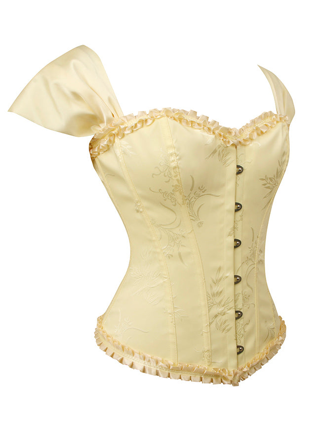 Victorian Vintage Off Shoulder Jacquard Overbust Corset Top Back View