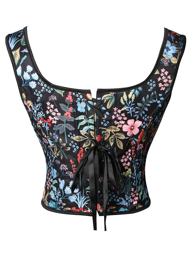 Retro Women Plastic Boned Lace Up Corset Tops Back View