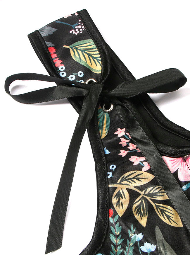 Embroidery Boned Bustiers Crop Tops Adjustable Strap Detail View-3