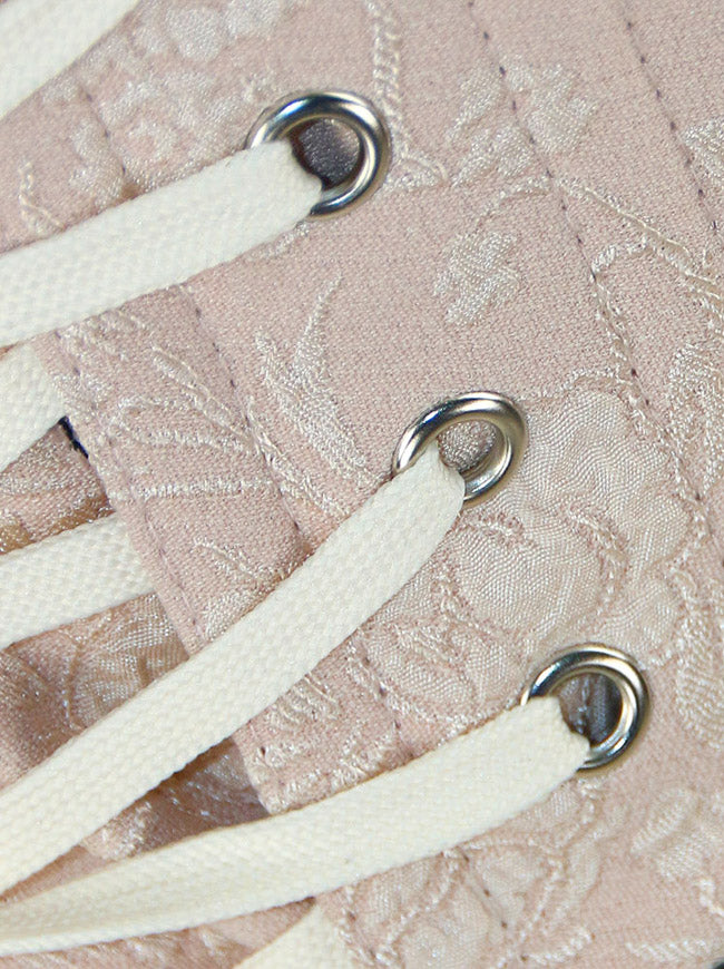 Gothic Retro Lace-up Floral Brocade Corset Pink Detail View