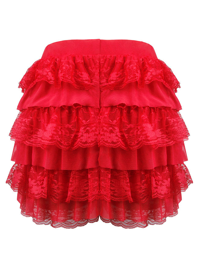 Red Ruffle Lace Micro Shorts Skirt Pumpkin Pants Side View