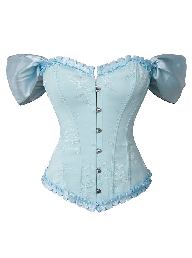 Elegant Retro Cap Sleeves Lace Trim Brocade Bustier Corset Top Main View