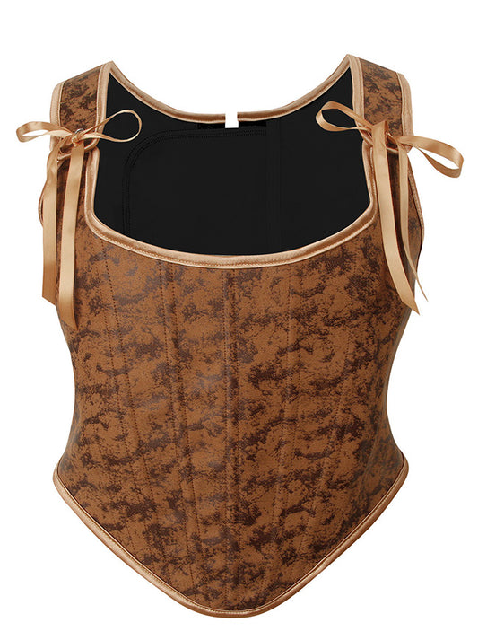 Kimring Women's Renaissance Boned Overbust Corset Top Bodyshaper Bustier Brown Main Image