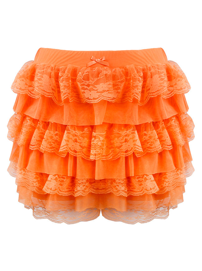 Women's Y2K Lolita Lace Multi-Layered Ruffle Bloomers Pumpkin Mini Skirt Shorts Orange Main Image