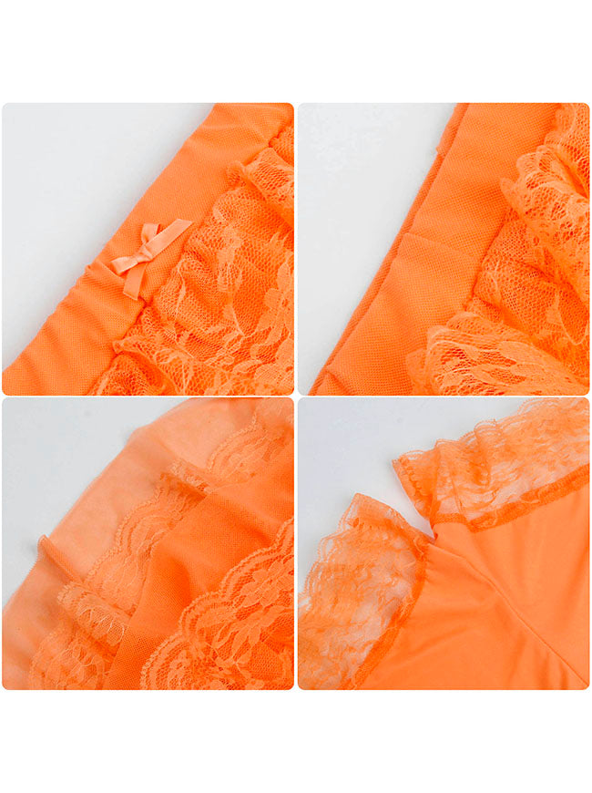 Orange Lace Mesh Layered Shorts for Women Detail View