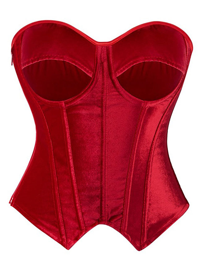 Kimring Women's Strapless Irregular Hem Boned Lace Up Overbust Corset Top Red Main Image