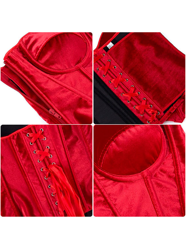 Womens Boned Corset Push Up Velvet Corset Detail View