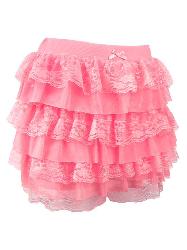 Pink Shorts Lace Multi-Layered Skirt Back View