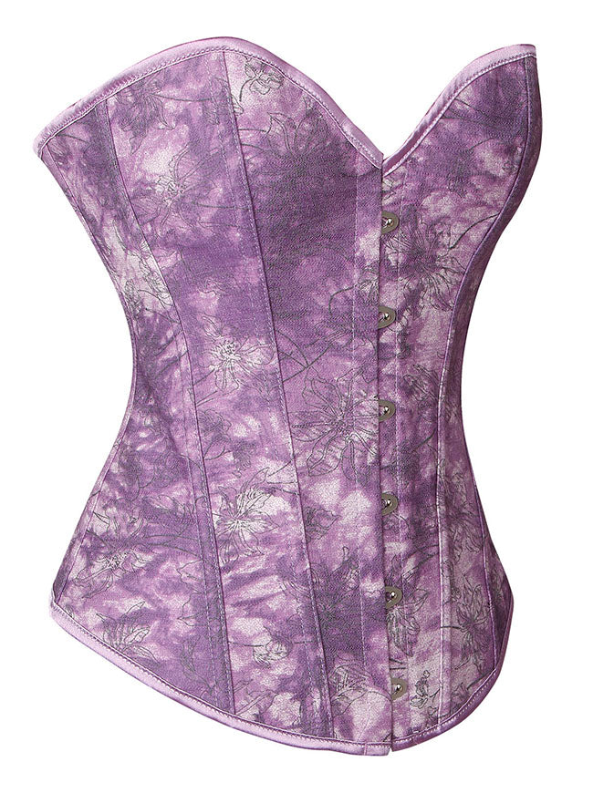 Charming Pretty Retro Women Fuchsia Sweetheart Busk Closure Corset Side View
