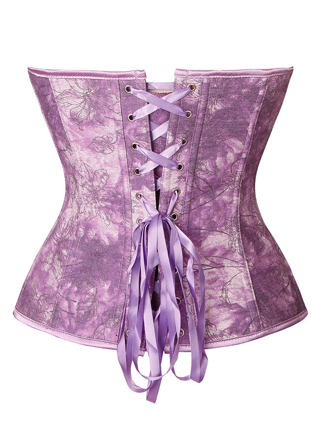 Graceful Women Purple Gothic Plastic Boned Strapless Overbust Corset Tops Back View