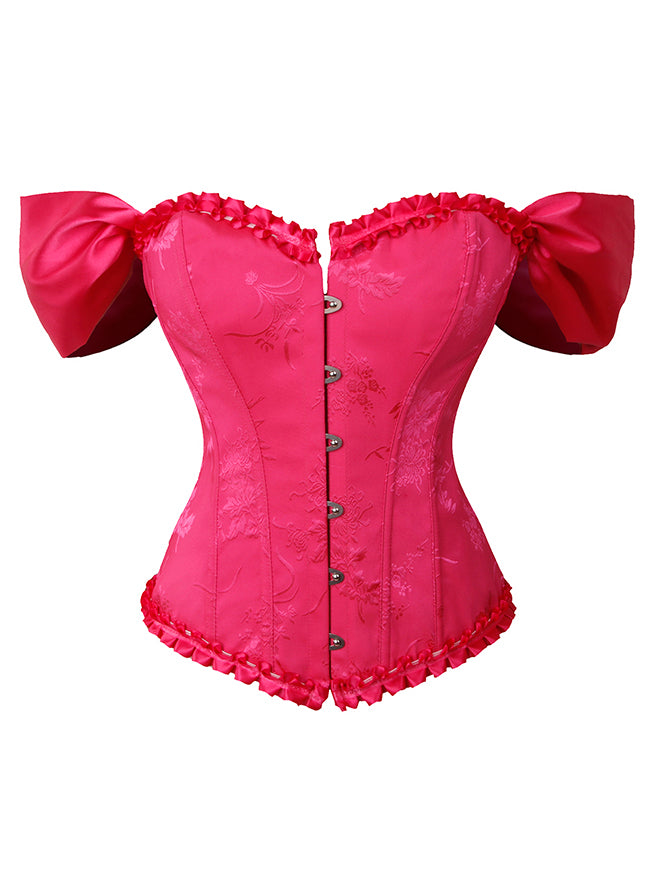 Elegant Retro Cap Sleeves Lace Trim Brocade Bustier Corset Top Main View